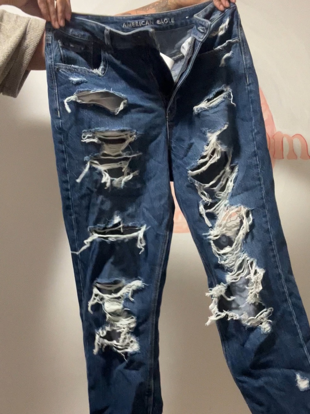 American Eagle Outfitters Women’s Dark Blue Ripped Boyfriend Jeans